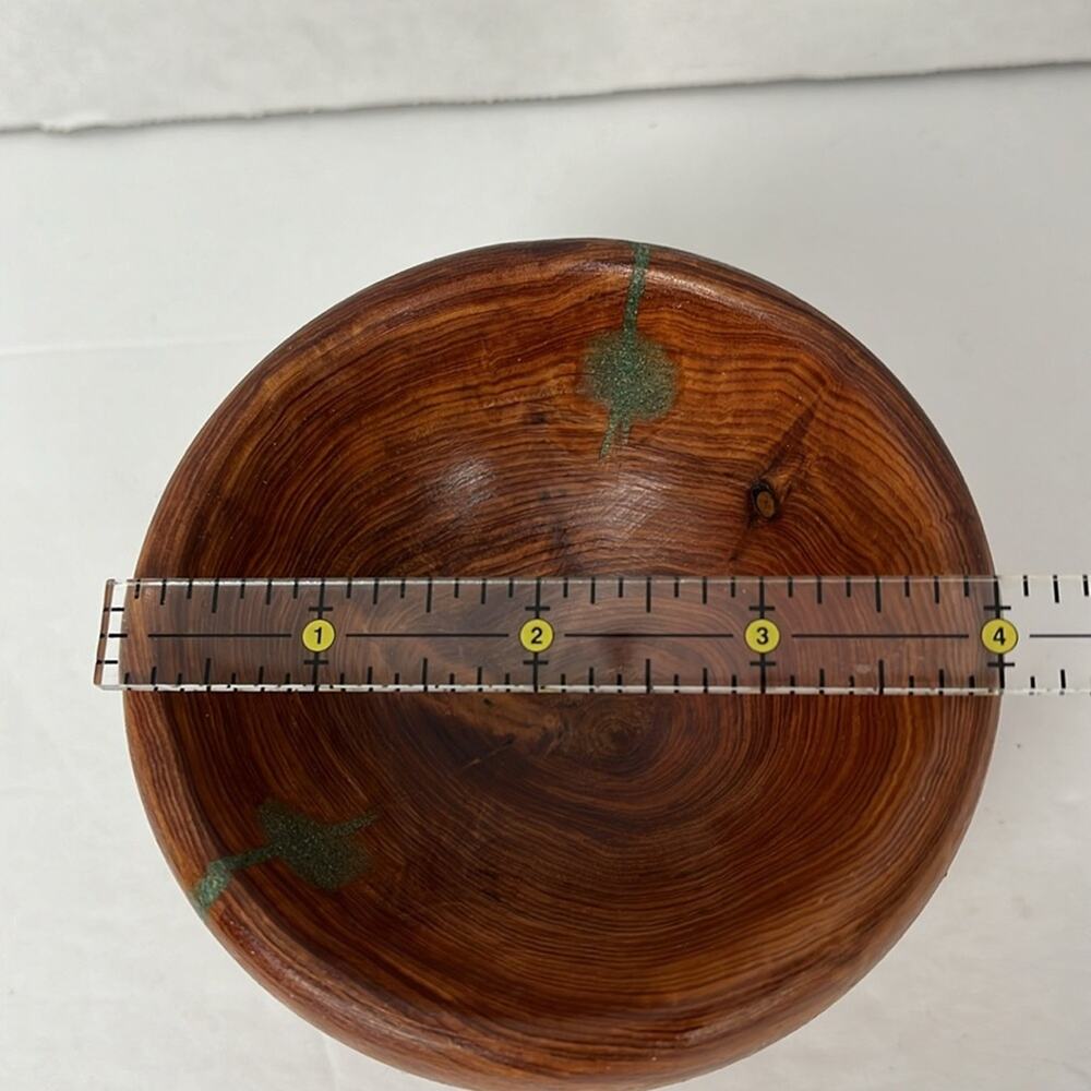 Decorative Wooden Bowl with Green Inlay Hand Crafted Shilling 4x3 Inch - Picture 7 of 8